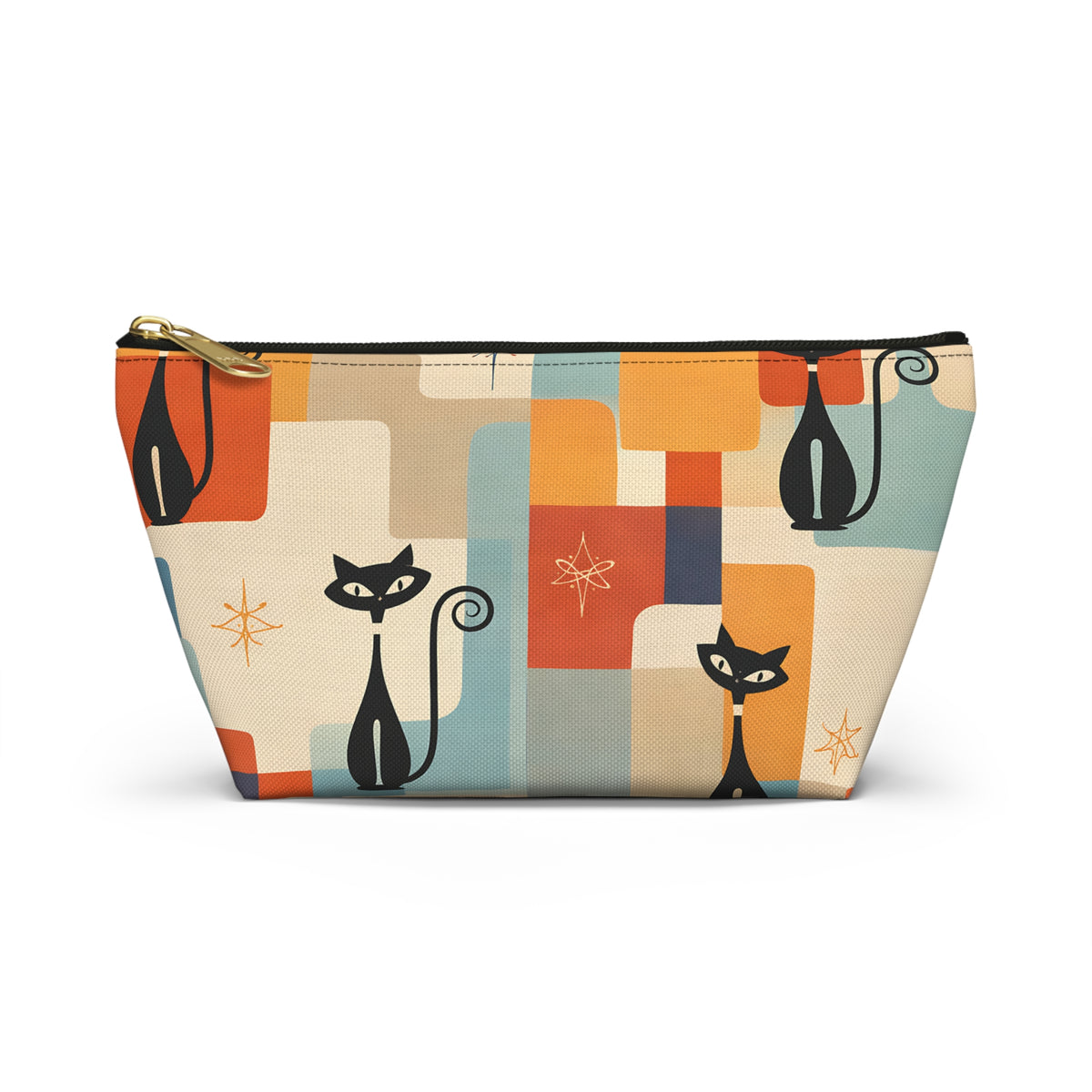 Retro Black Cat Pouch – Mid-Century Modern Print