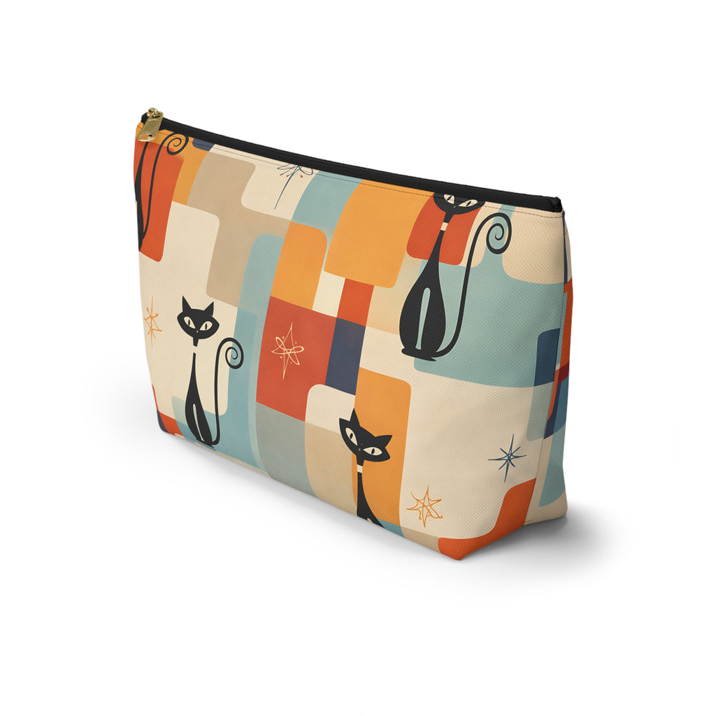 Retro Black Cat Pouch – Mid-Century Modern Print