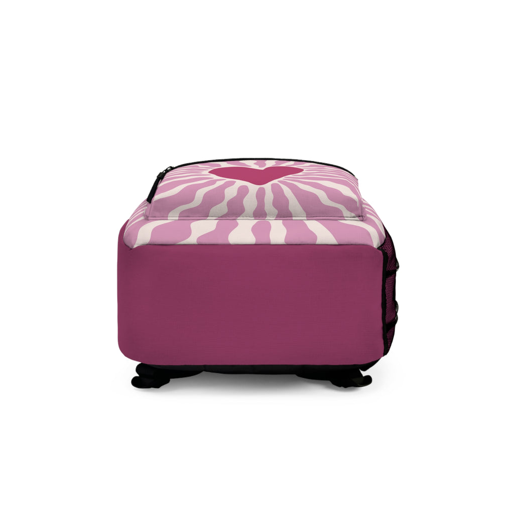 Pink Heart Backpack – Retro Wavy Love Pattern Backpack