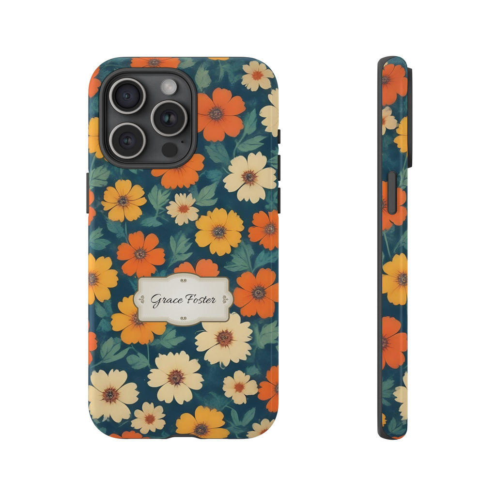 Personalized Retro Floral Phone Case with Name – Tough Case