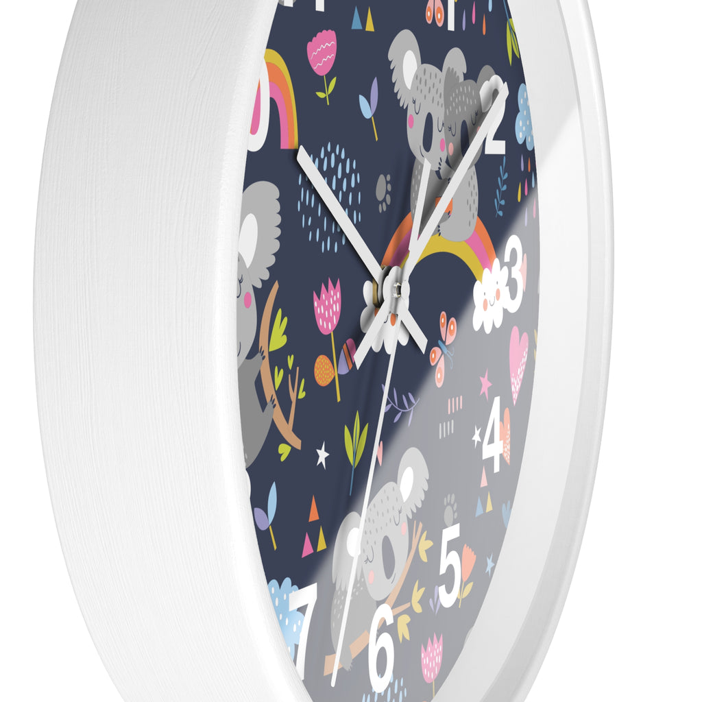 Koala Rainbows Pattern Wall Clock | Cute Nursery Animal Clock