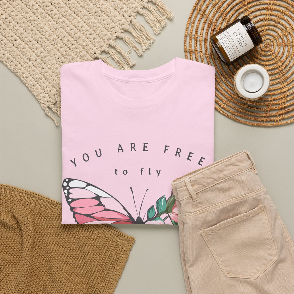 “You Are Free to Fly” Butterfly T-Shirt – Floral Inspirational Graphic Tee