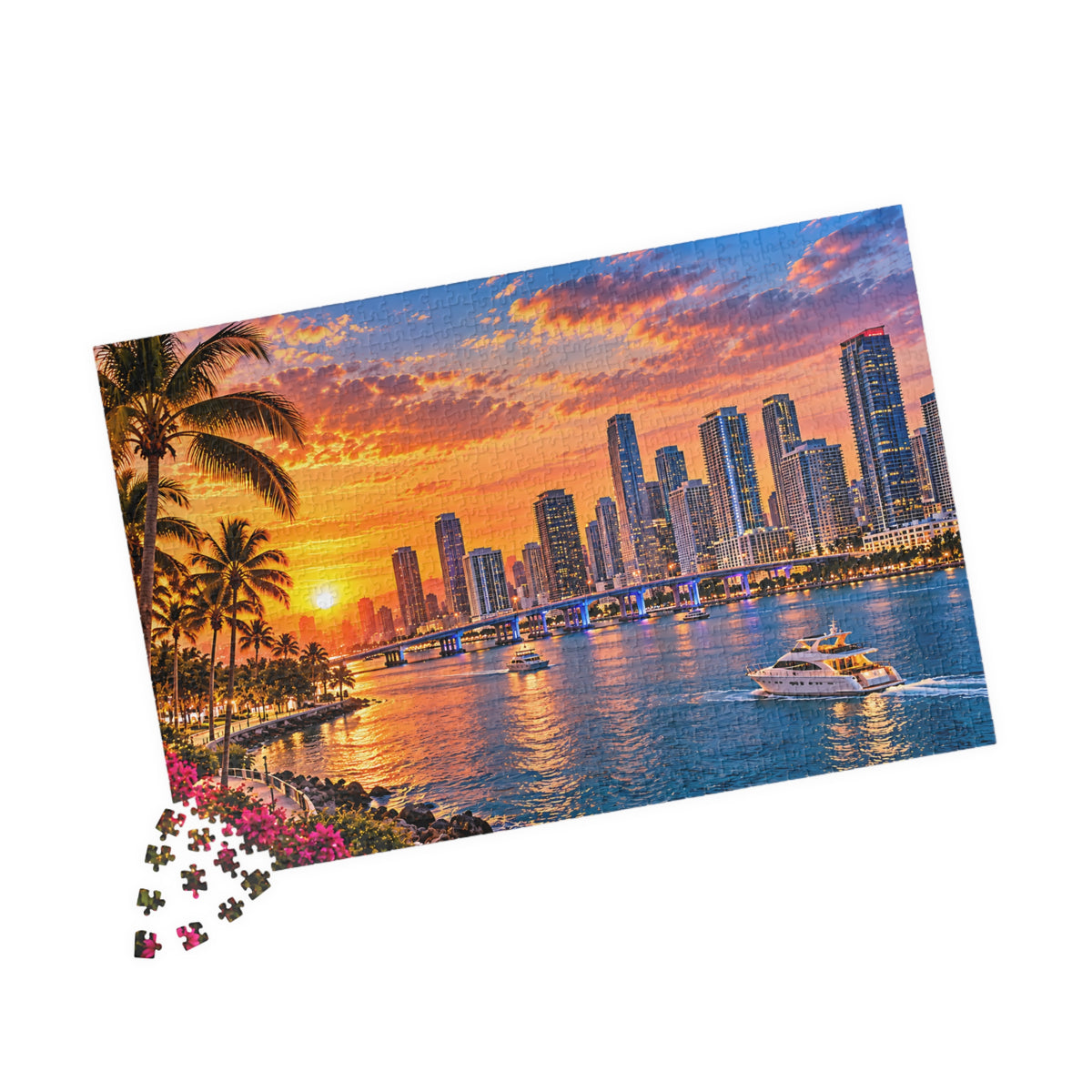 Miami Florida Puzzle – Tropical City Skyline Jigsaw Puzzle (110, 252, 520, 1014-piece)