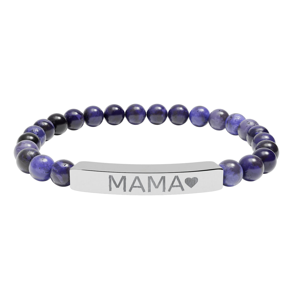 Mama Heart Natural Stone Bracelet – Engraved Beaded Jewelry