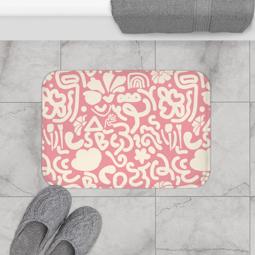 Pink Abstract Floral Bath Mat – Retro Modern Bathroom Decor