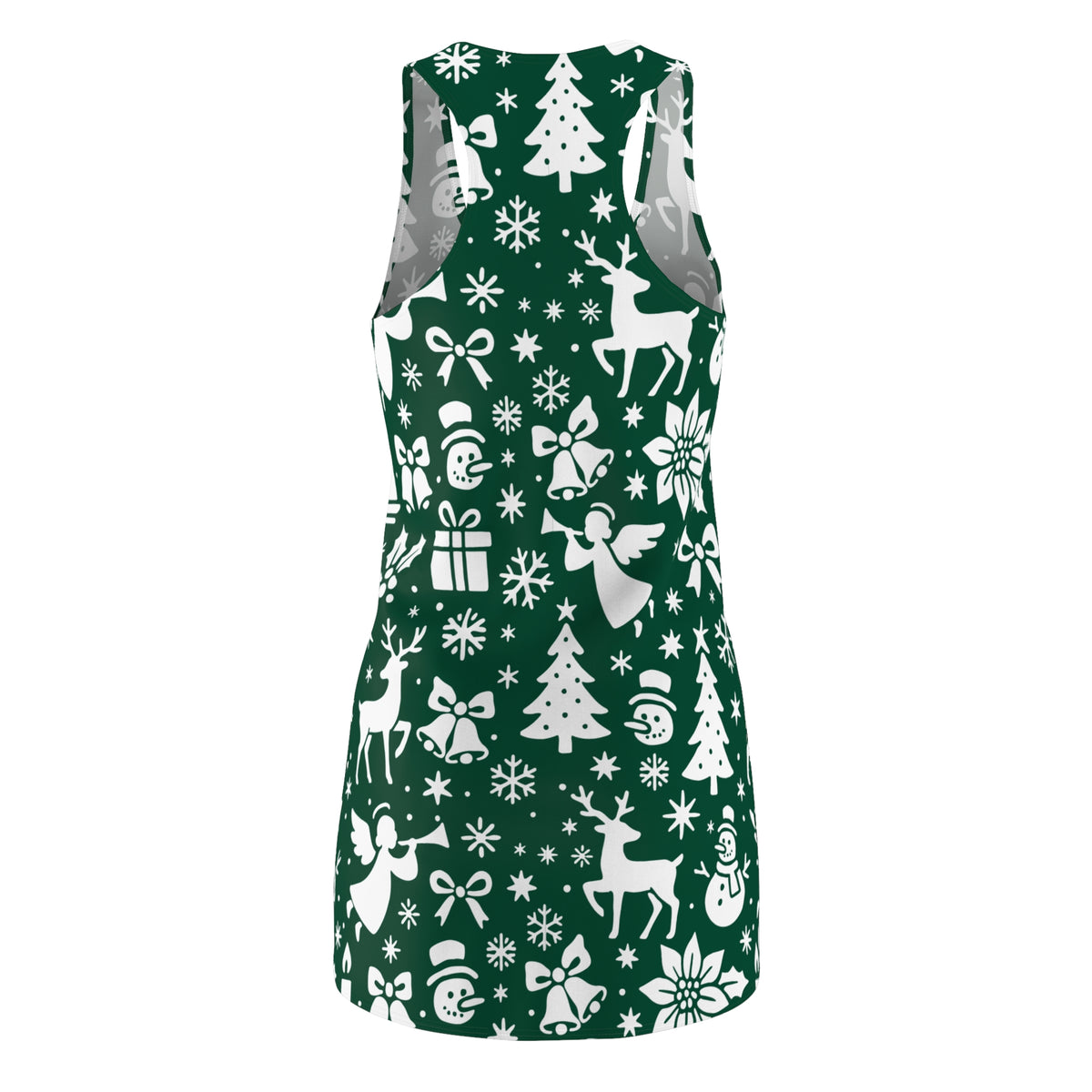 Christmas Racerback Dress  Green Holiday Reindeer & Angel Print