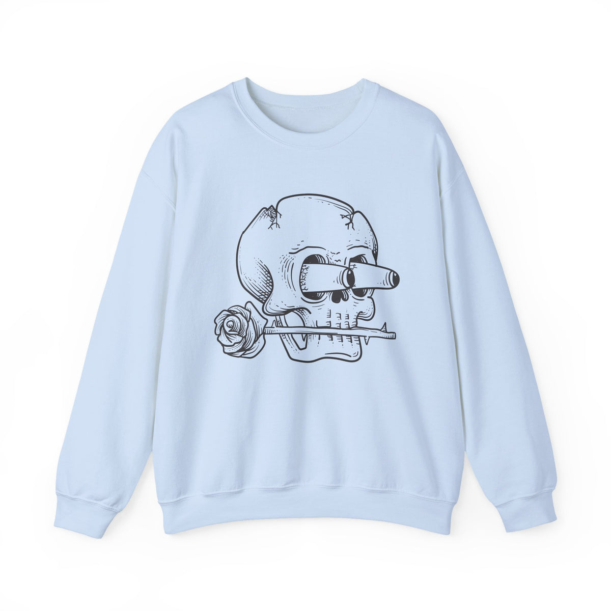 Skull with Rose Crewneck Sweatshirt  Edgy Skull Illustration Pullover