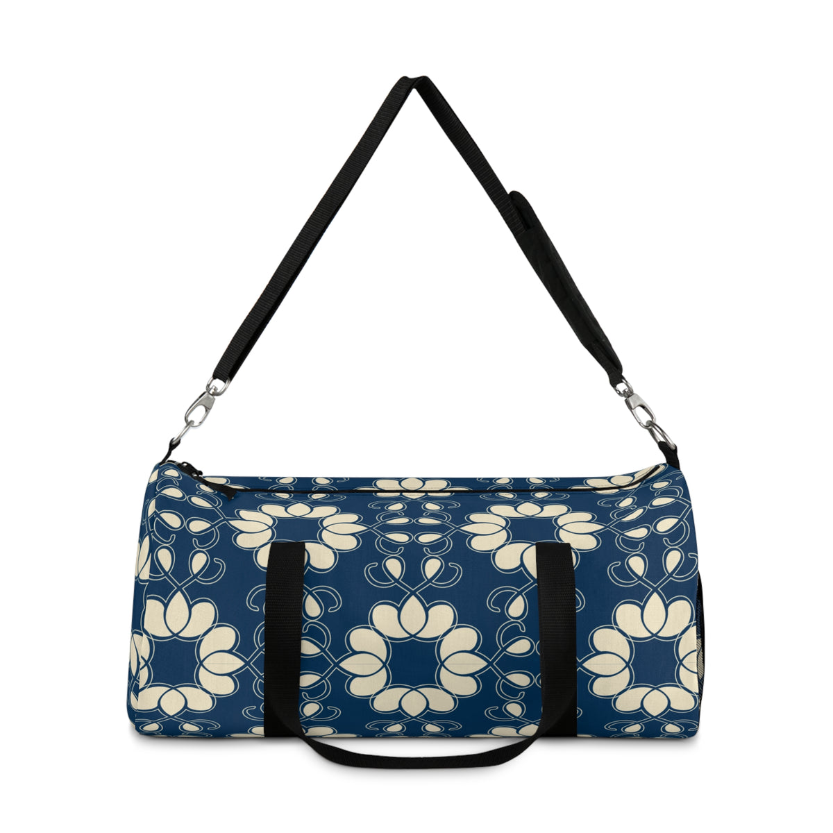Retro Floral Duffel Bag – Navy Blue & Cream Flower Design