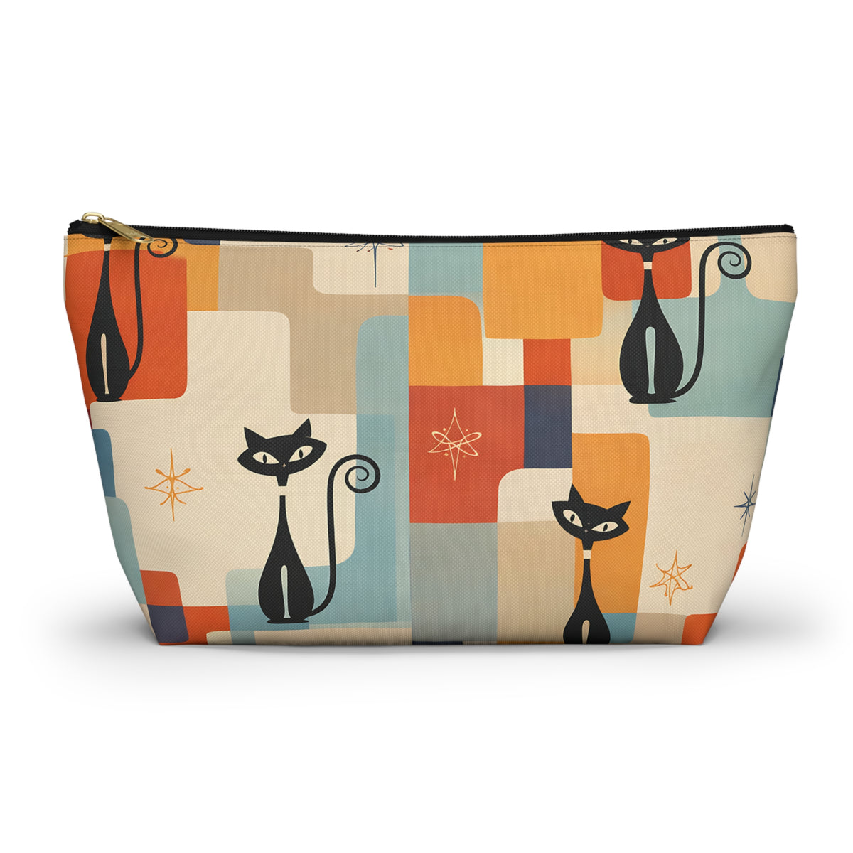 Retro Black Cat Pouch – Mid-Century Modern Print