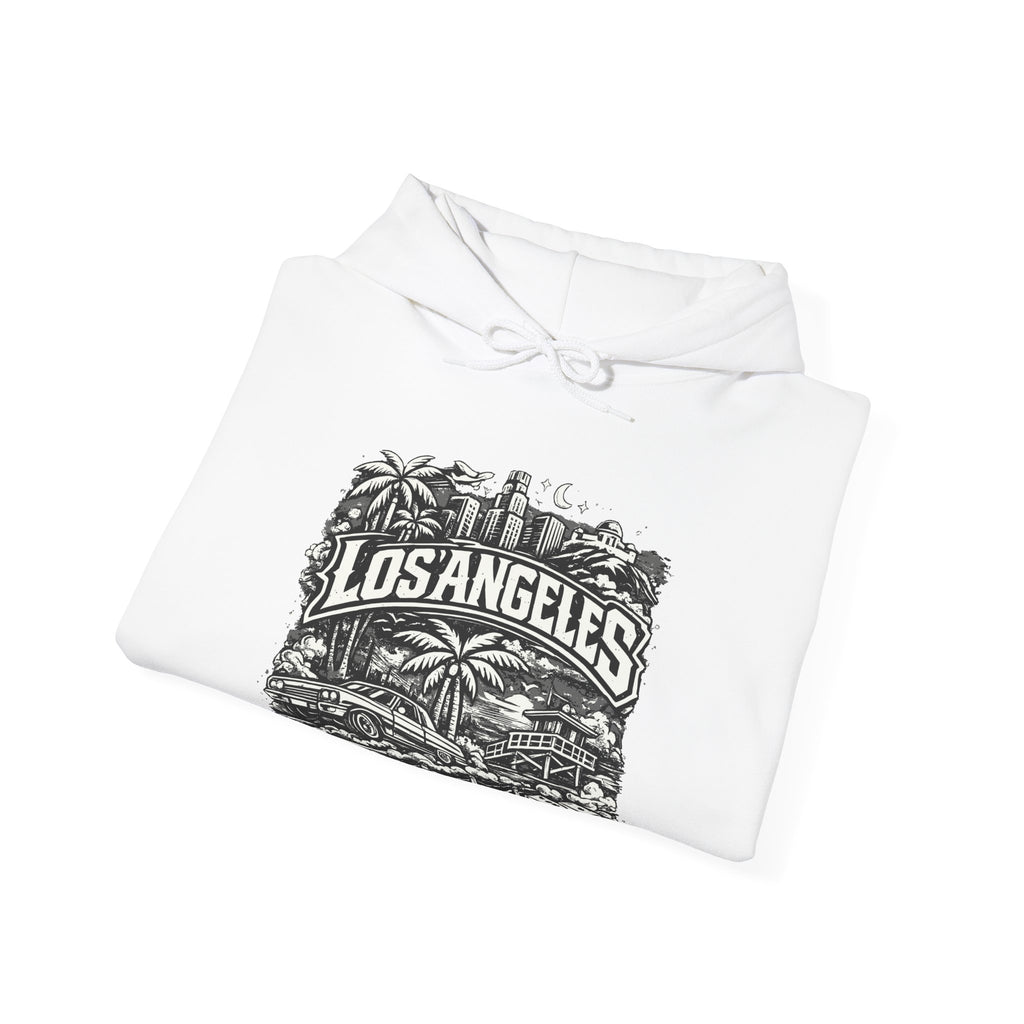 Los Angeles Vintage Skyline Hoodie  Retro Palm Tree Cityscape Sweatshirt