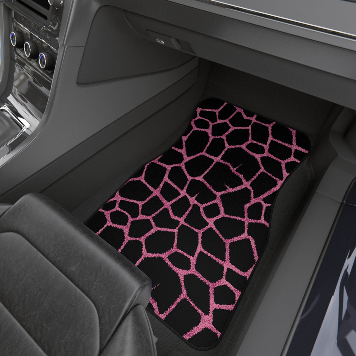 Pink Cracked Pattern Car Floor Mats – Black 4-Piece Set