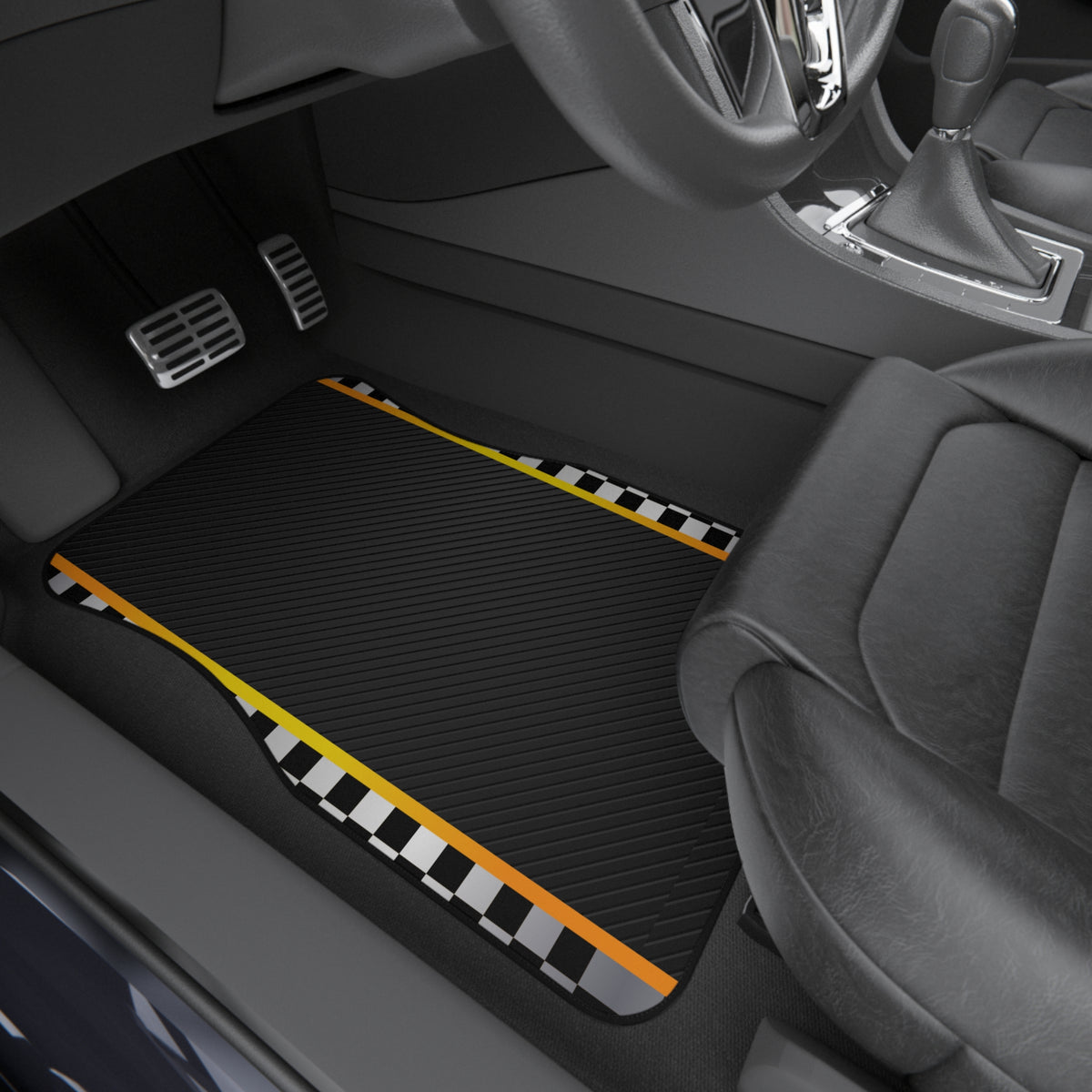 Black Checkered Racing Car Floor Mats – 4-Piece Set
