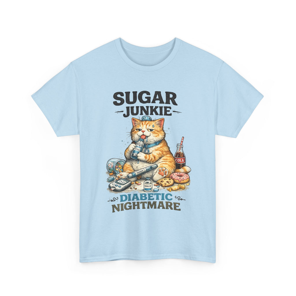 “Sugar Junkie – Diabetic Nightmare” T-Shirt – Funny Cat Graphic Tee