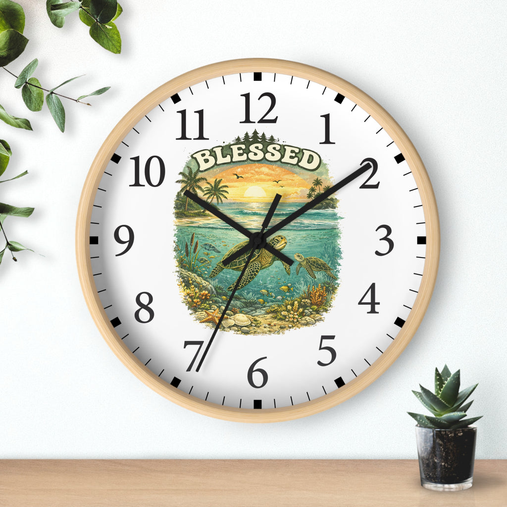 Blessed Sea Turtle Wall Clock | Beach Sunset Ocean Decor