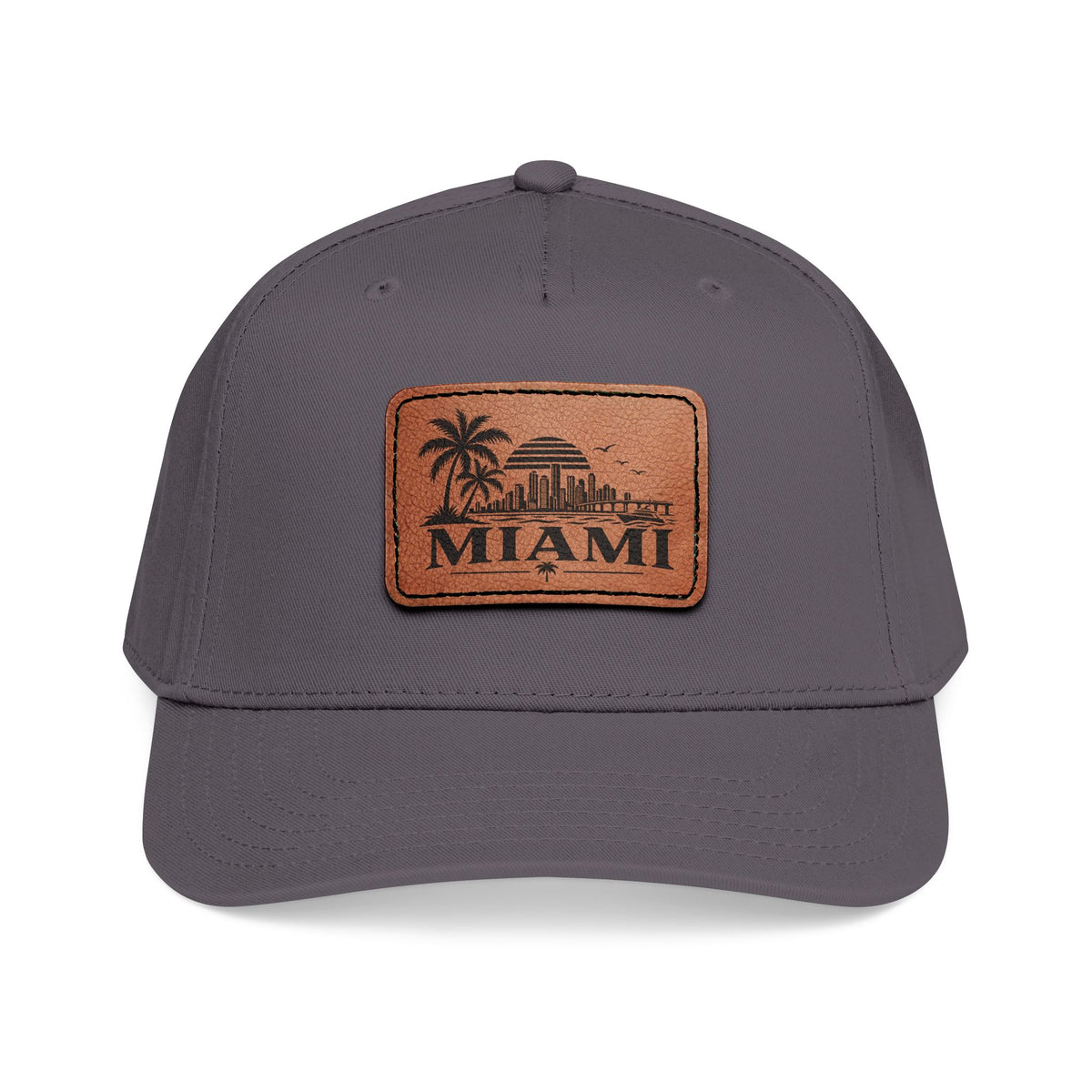 Miami Leather Patch Mid Profile Baseball Cap – Florida Palm Tree Hat