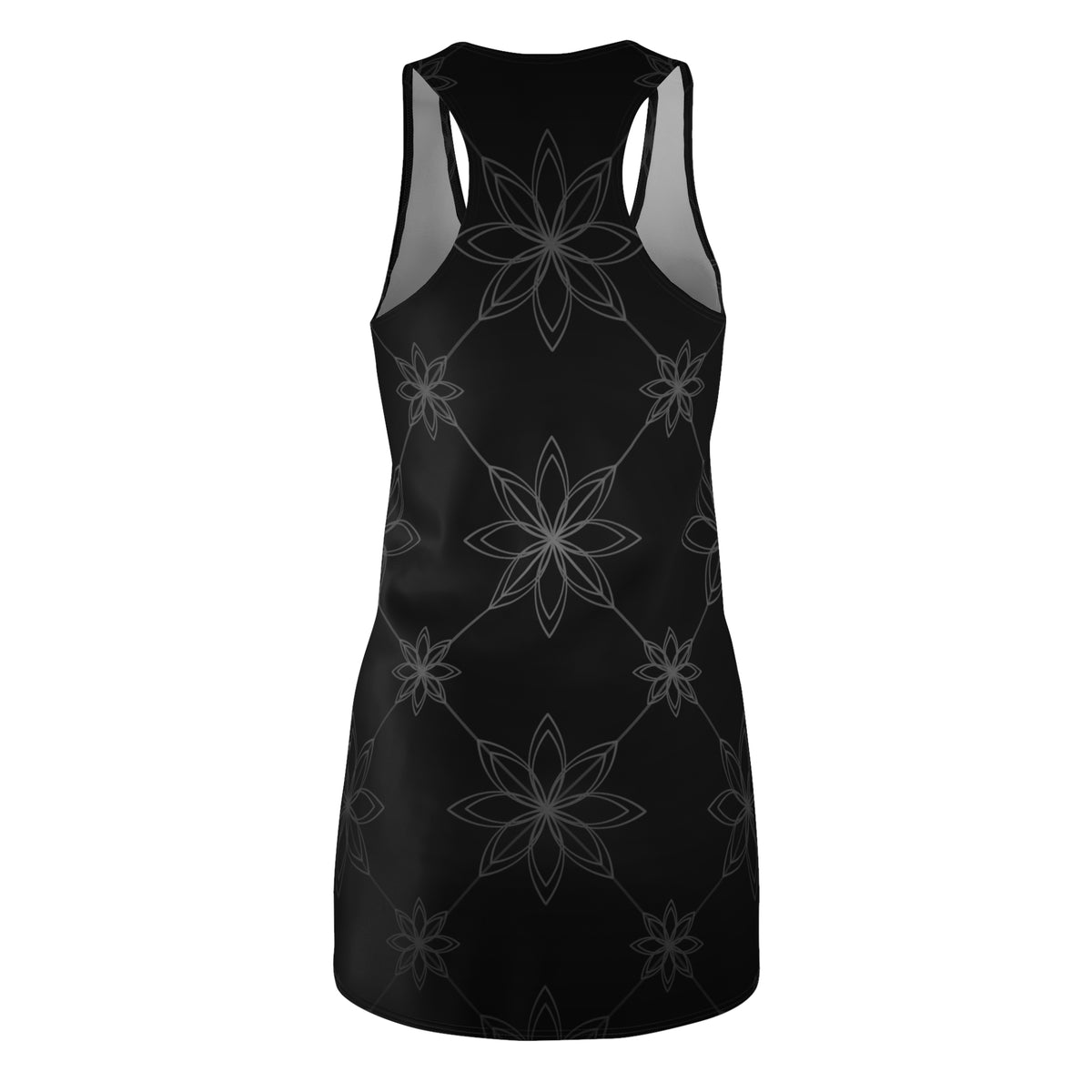 Black Floral Racerback Dress  Subtle Mandala Pattern