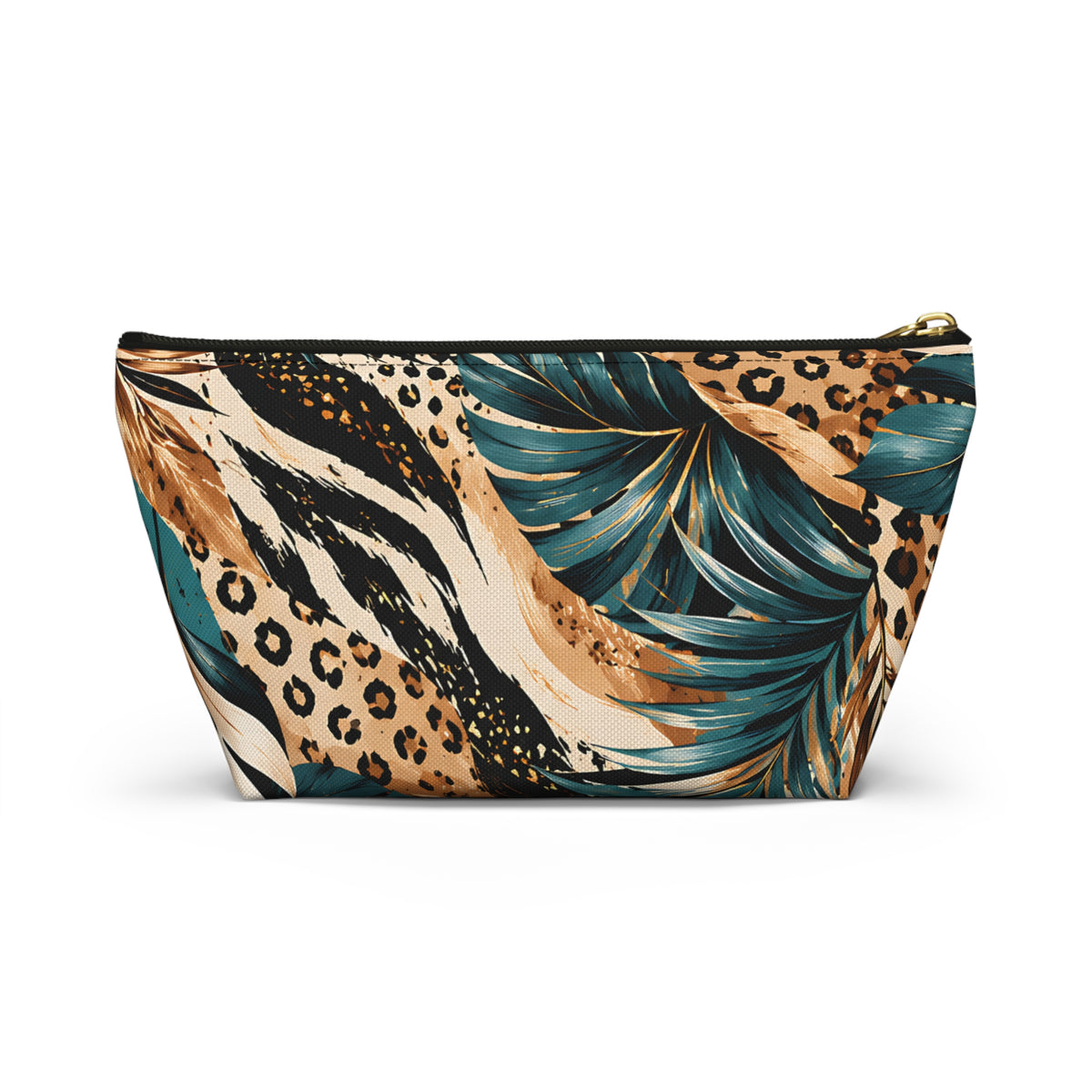 Tropical Botanical Pouch – Teal & Gold Leaf Print