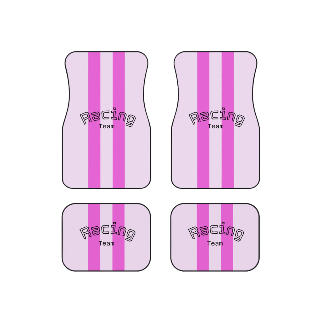 Pink Racing Stripe Car Floor Mats – 4-Piece Set