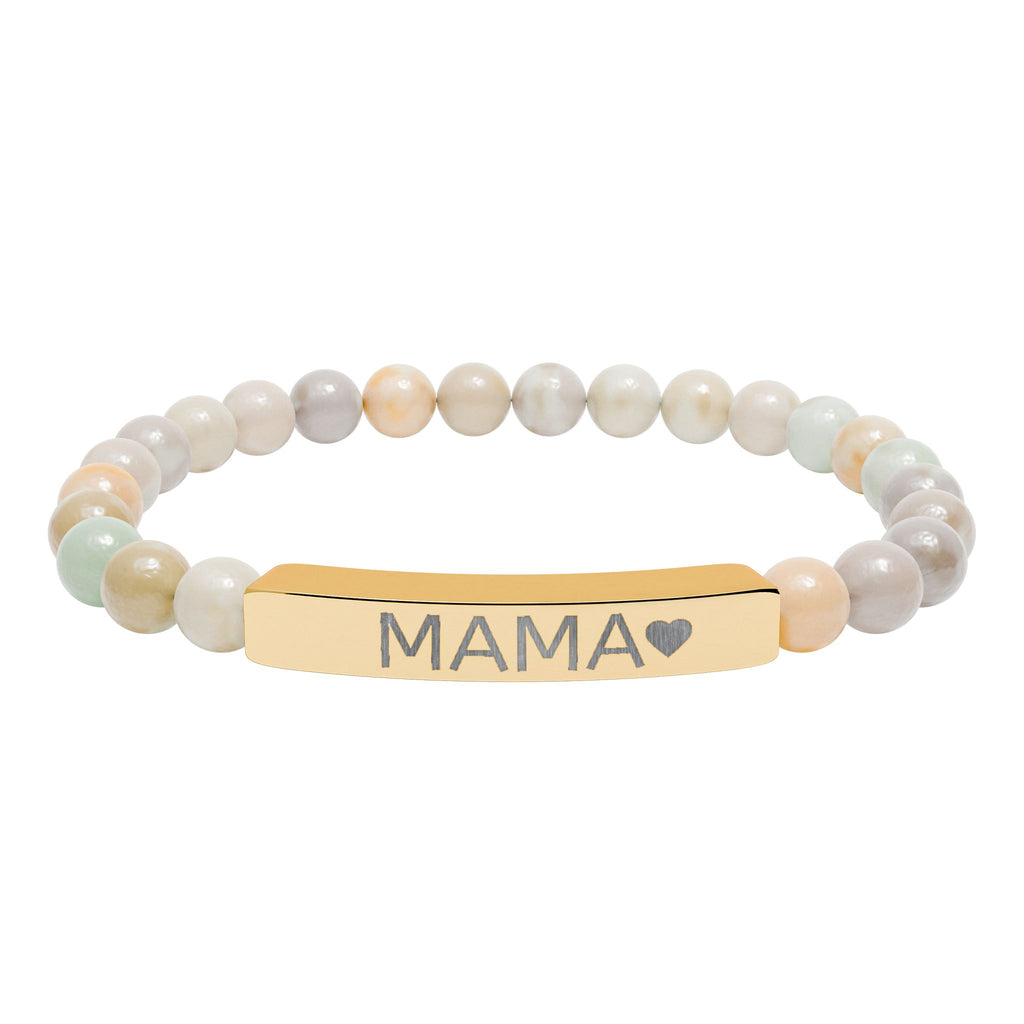 Mama Heart Natural Stone Bracelet – Engraved Beaded Jewelry