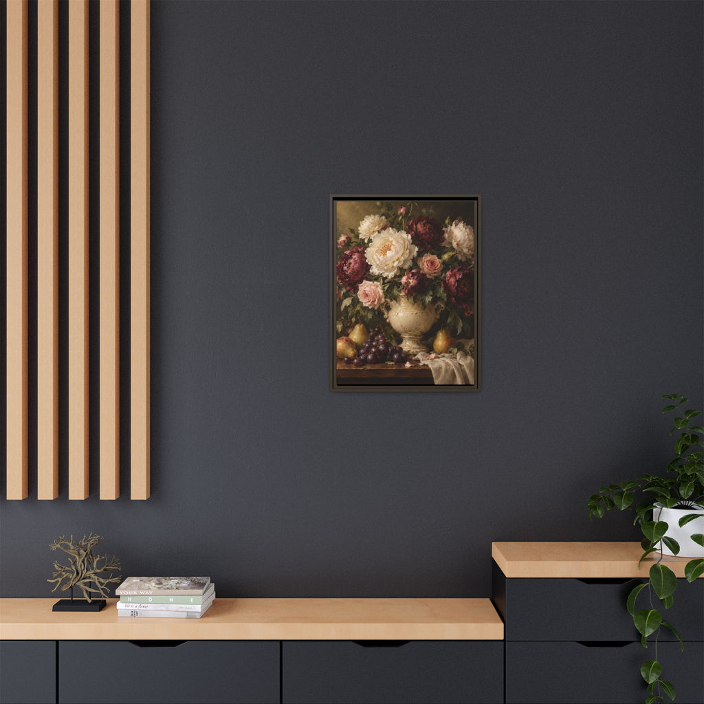 Vintage Floral Still Life Framed Canvas – Dark Romantic Wall Art