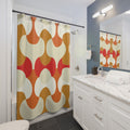 Mid Century Modern Shower Curtain | Retro Orange Geometric Bathroom Decor | 70s Mod Bath Curtain