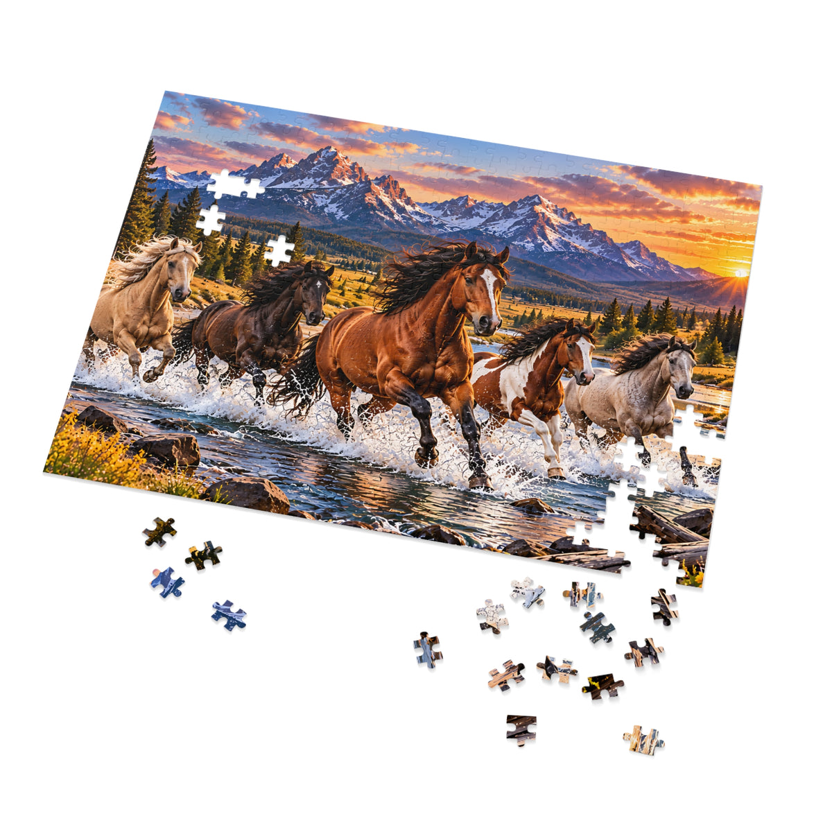 Wild Horses Puzzle – Mountain Landscape & Running Horses