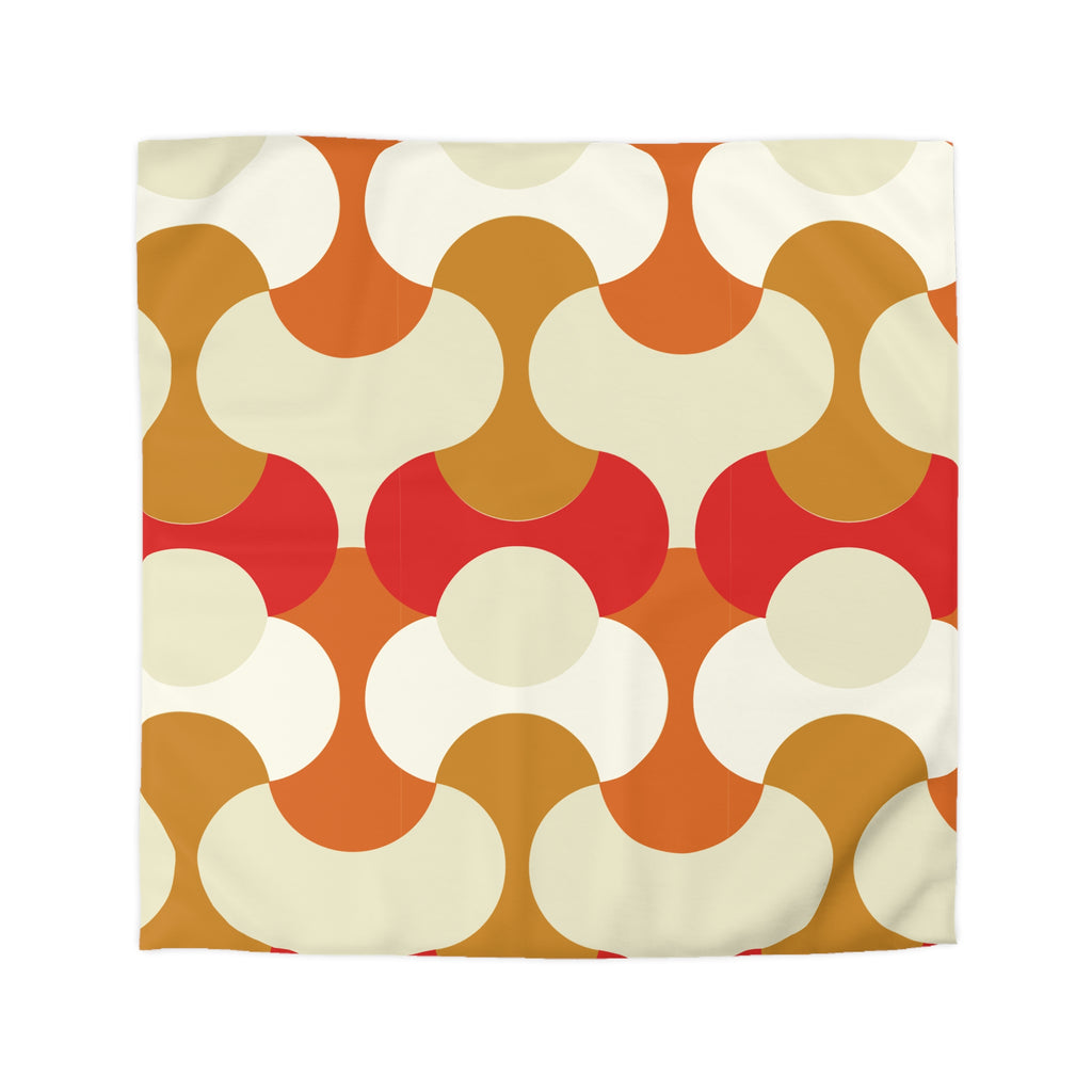 Retro Geometric Pattern Duvet Cover | 70s Style Orange Red Circles