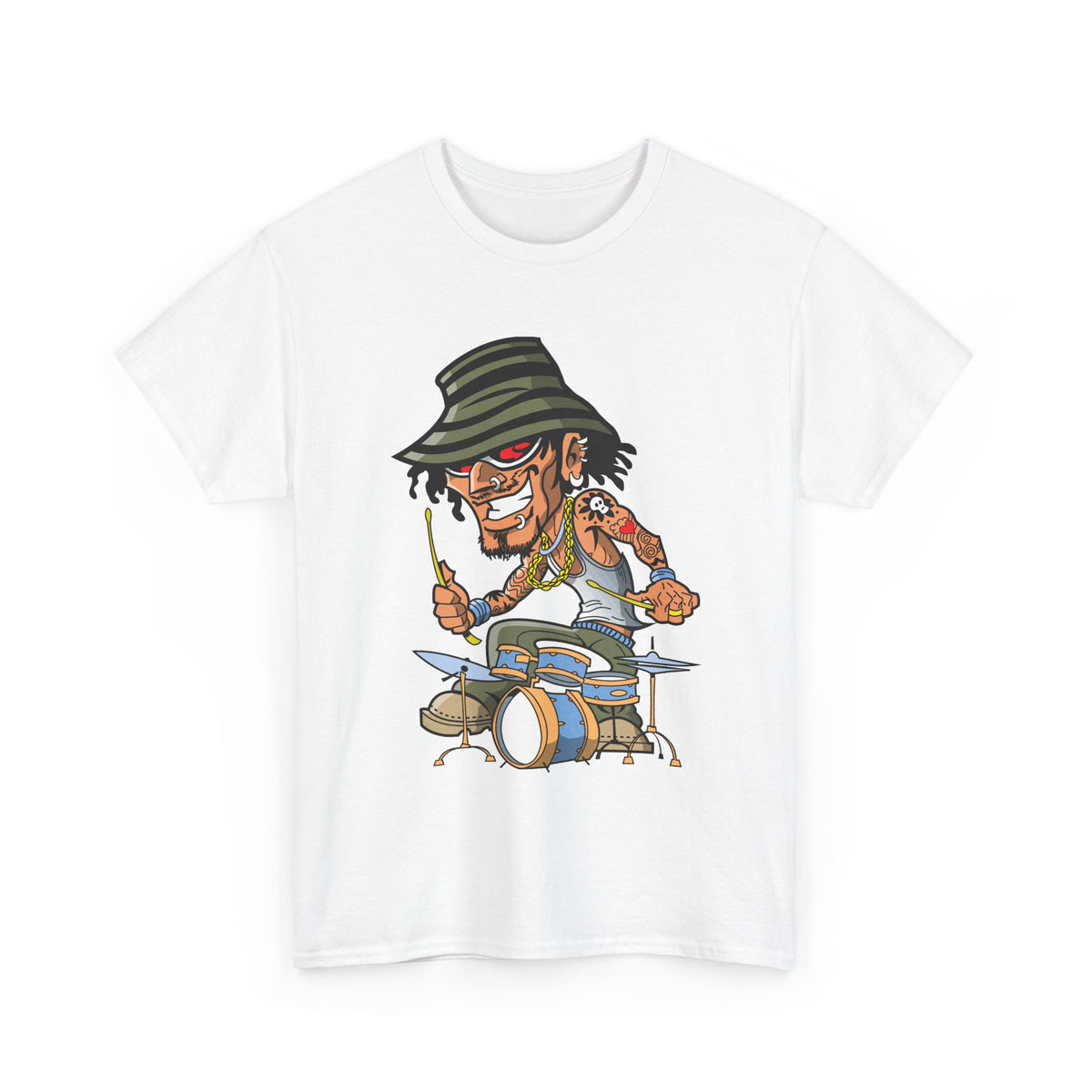 Drummer T-Shirt – Funny Cartoon Rock & Music Graphic Tee