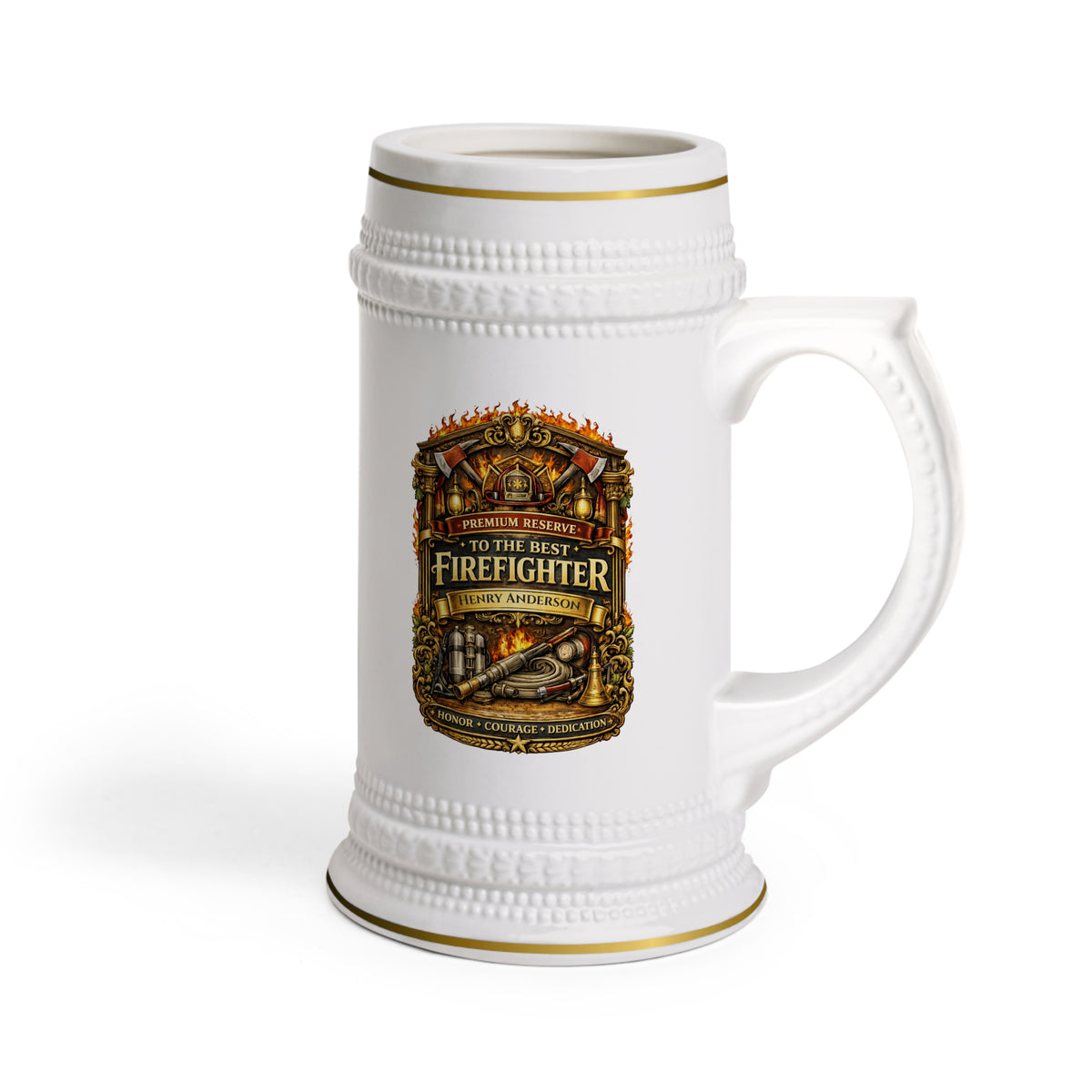 Personalized Firefighter Beer Stein 22oz - Custom Name Fireman Mug