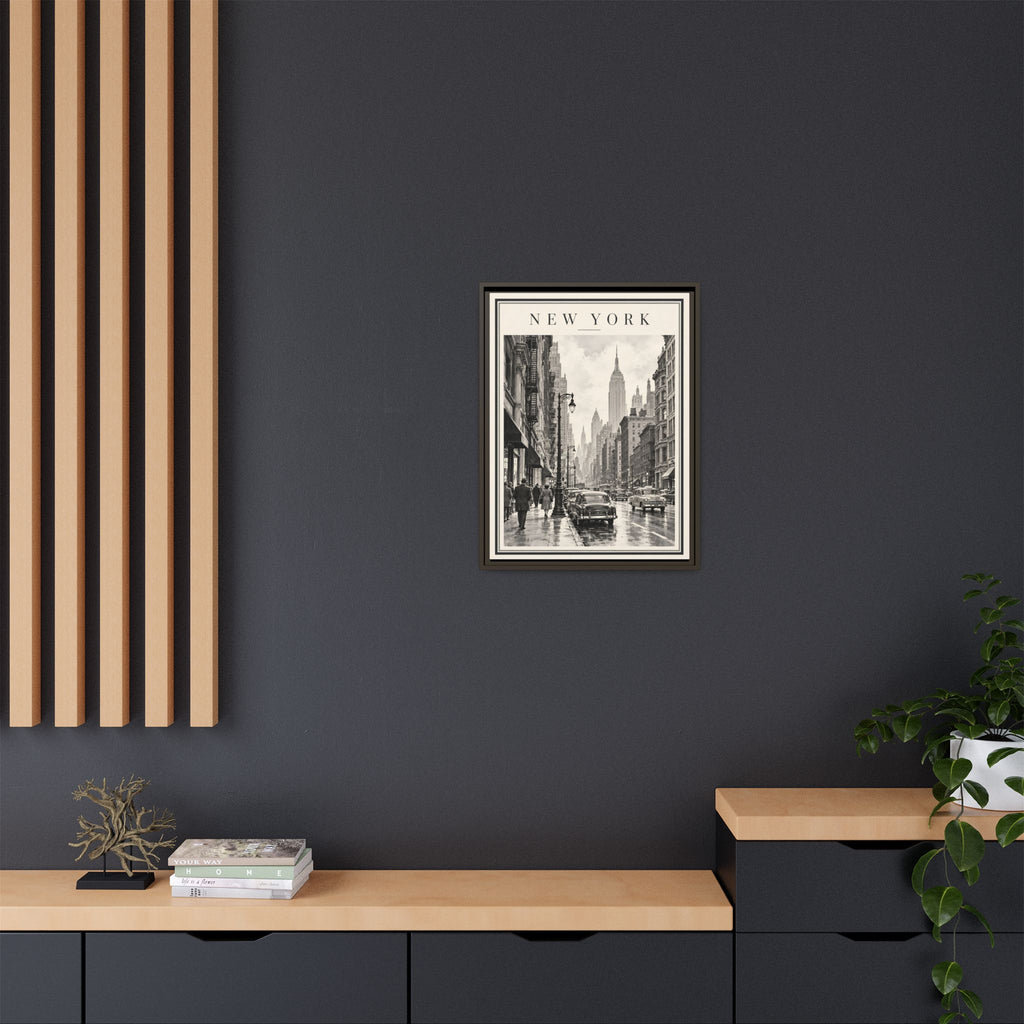 Vintage New York City Framed Canvas – Black & White Street Art