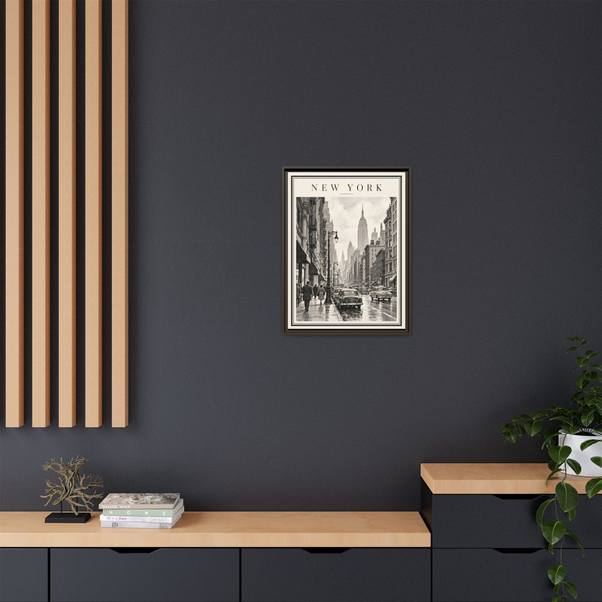 Vintage New York City Framed Canvas – Black & White Street Art