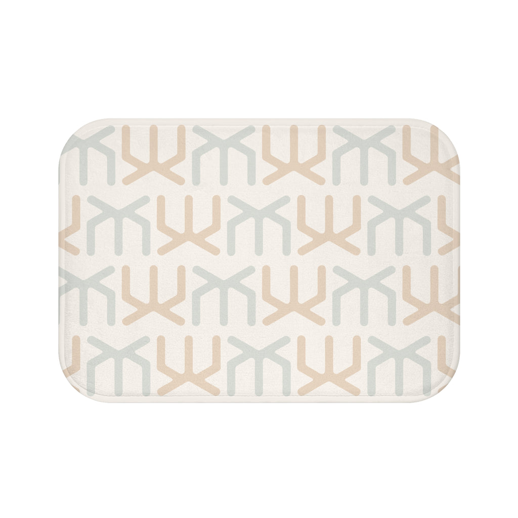 Neutral Geometric Bath Mat – Beige & Sage Modern Bathroom Decor