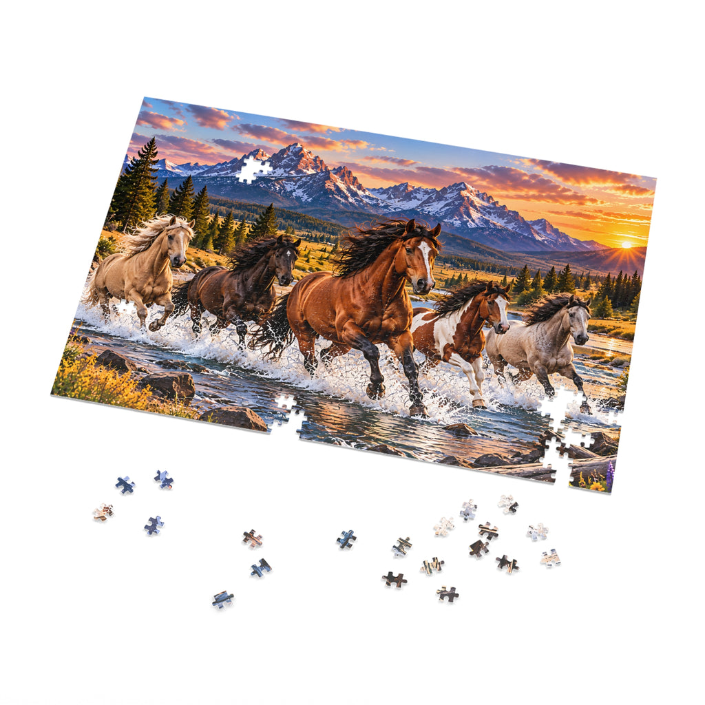 Wild Horses Puzzle – Mountain Landscape & Running Horses