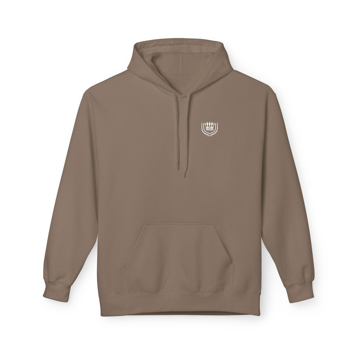 Minimal Crest Hoodie — Neutral Cozy Fleece Pullover