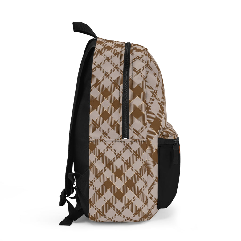 Brown Plaid Backpack – Neutral Preppy Checkered Graphic Backpack