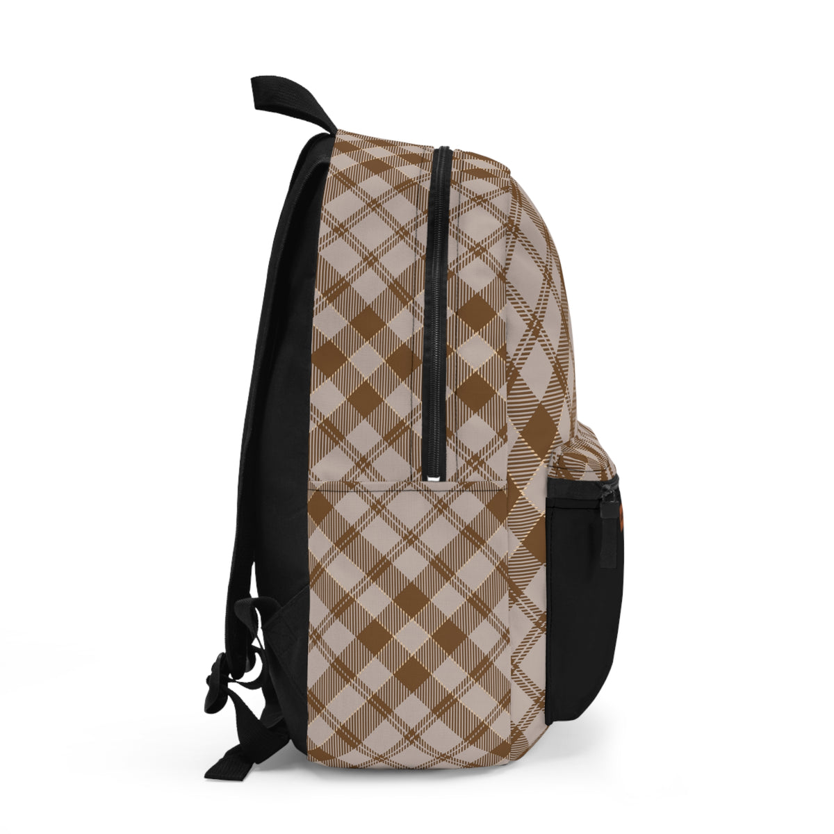 Brown Plaid Backpack – Neutral Preppy Checkered Graphic Backpack