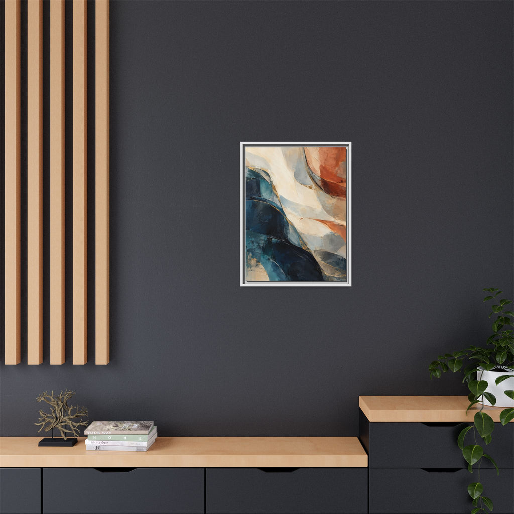 Abstract Blue & Terracotta Framed Canvas – Modern Wall Art