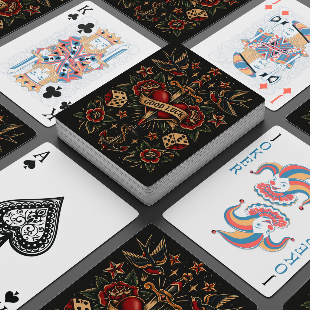 Good Luck Poker Playing Cards – Old School Tattoo Design