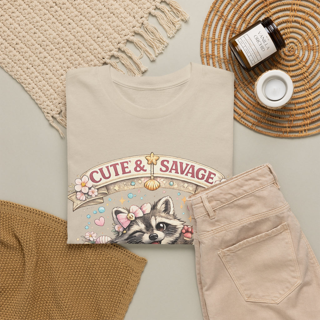 “Cute & Savage” T-Shirt – Funny Raccoon Hot Mess Express Graphic Tee