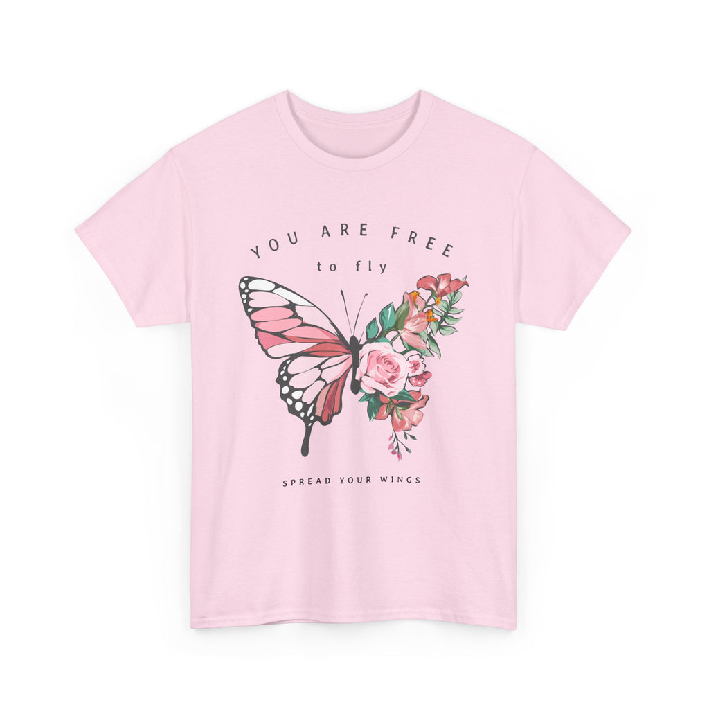 “You Are Free to Fly” Butterfly T-Shirt – Floral Inspirational Graphic Tee