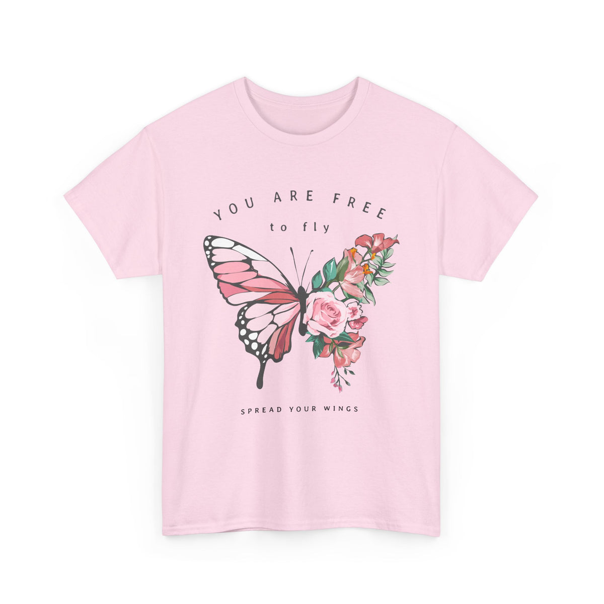 “You Are Free to Fly” Butterfly T-Shirt – Floral Inspirational Graphic Tee