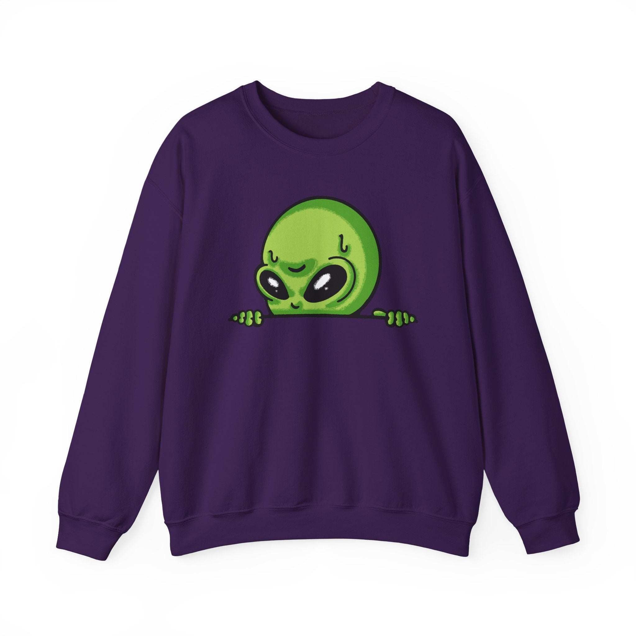 Alien Peeking Crewneck Sweatshirt — Cute Green Alien Graphic