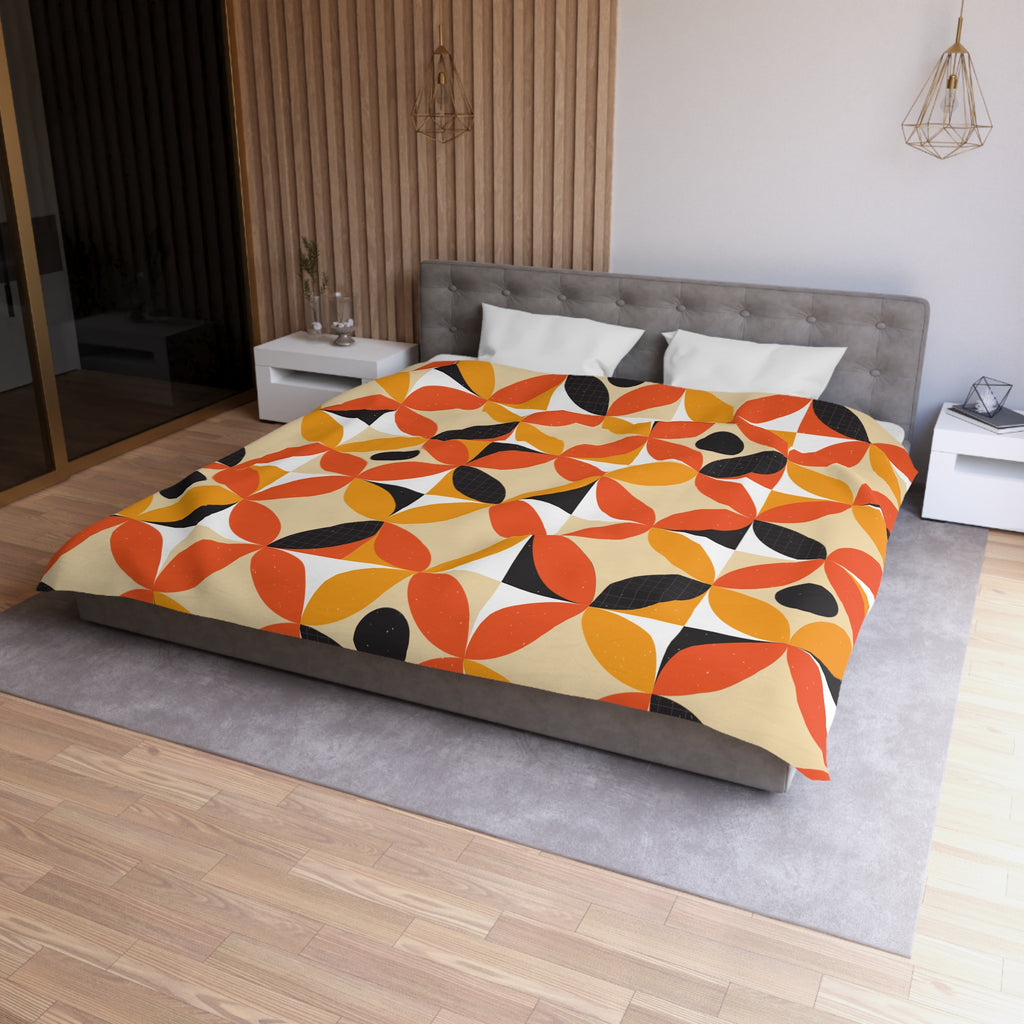 Retro Geometric Circle Pattern Duvet | Orange Mustard Mid Century Modern