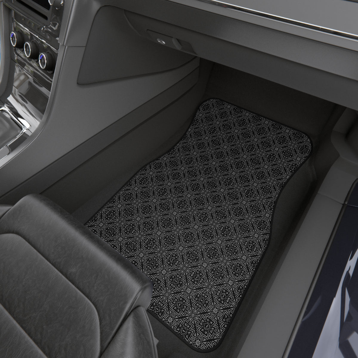 Black Geometric Car Floor Mats – 4-Piece Set