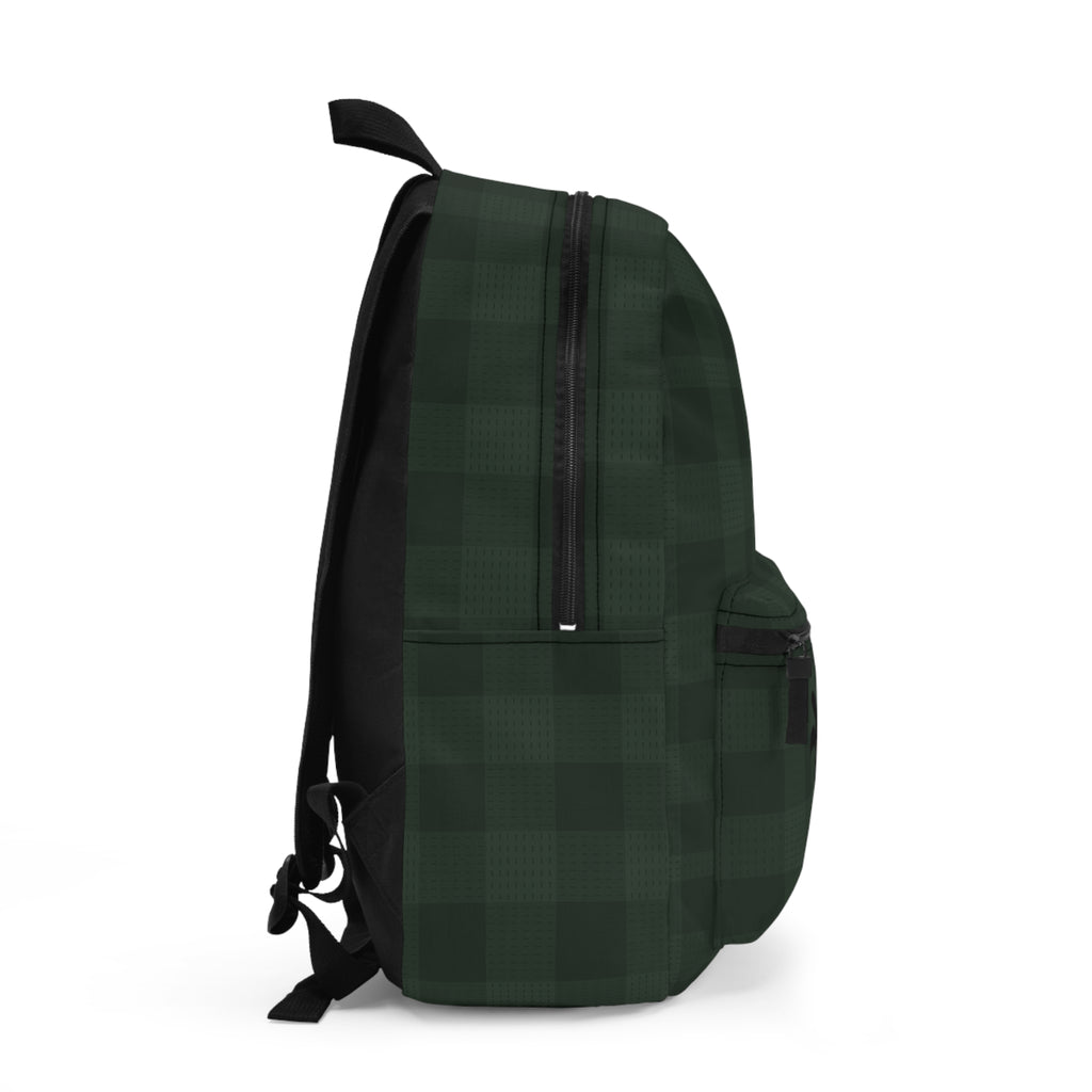 Dark Green Plaid Backpack – Minimal Palm Tree Design