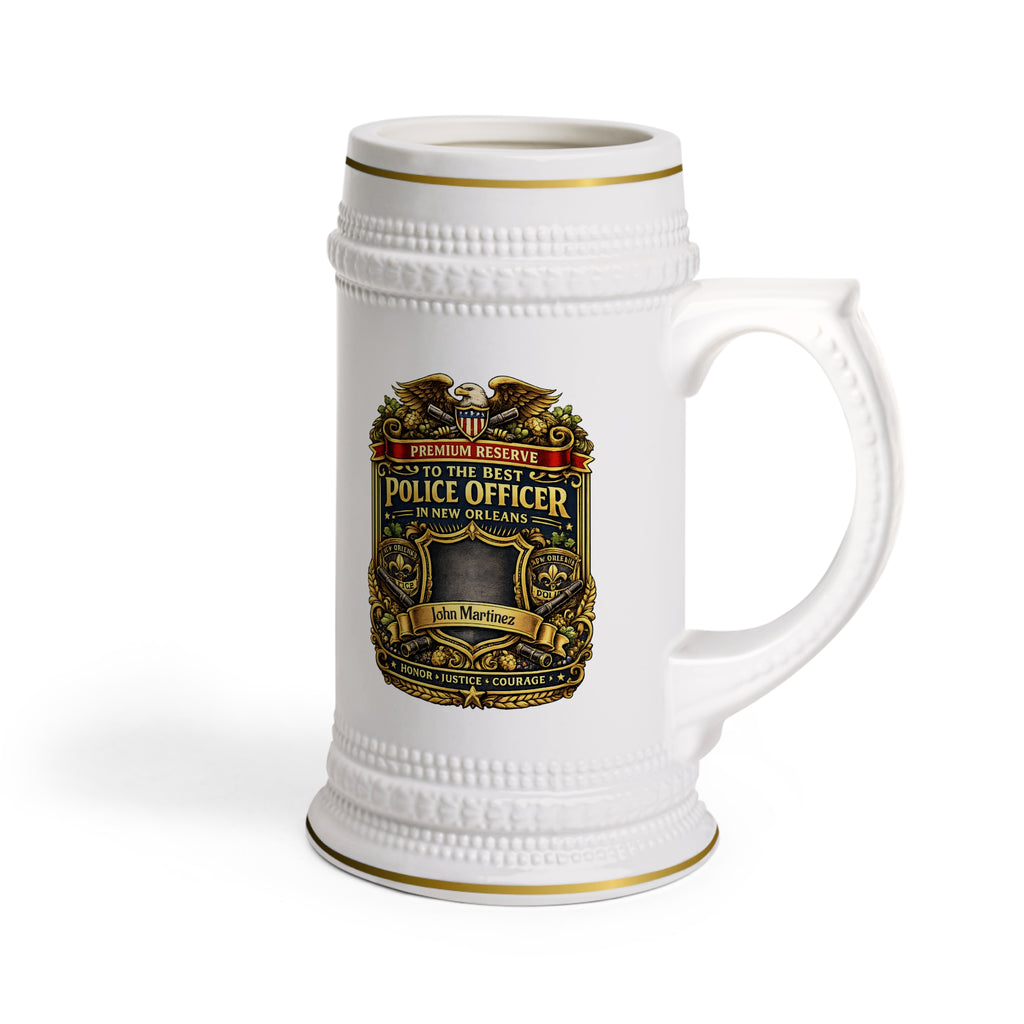 Personalized New Orleans Police Officer Beer Stein 22oz - Custom Name Cop Mug, Law Enforcement Gift for Him
