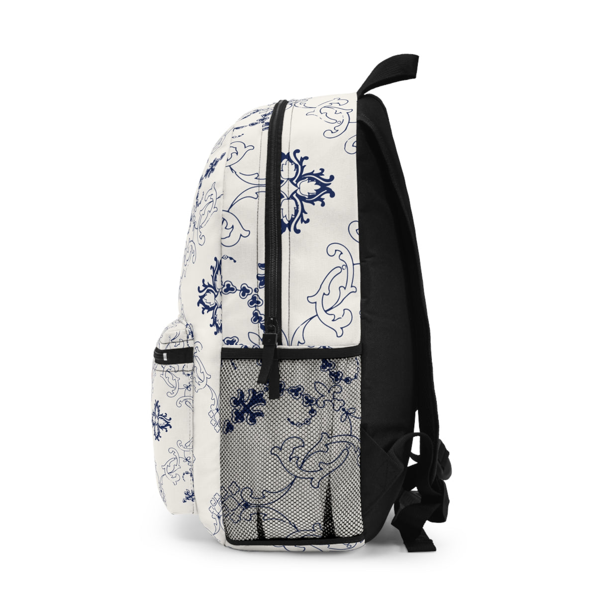 Cream & Blue Vintage Floral Backpack – Elegant Botanical Pattern