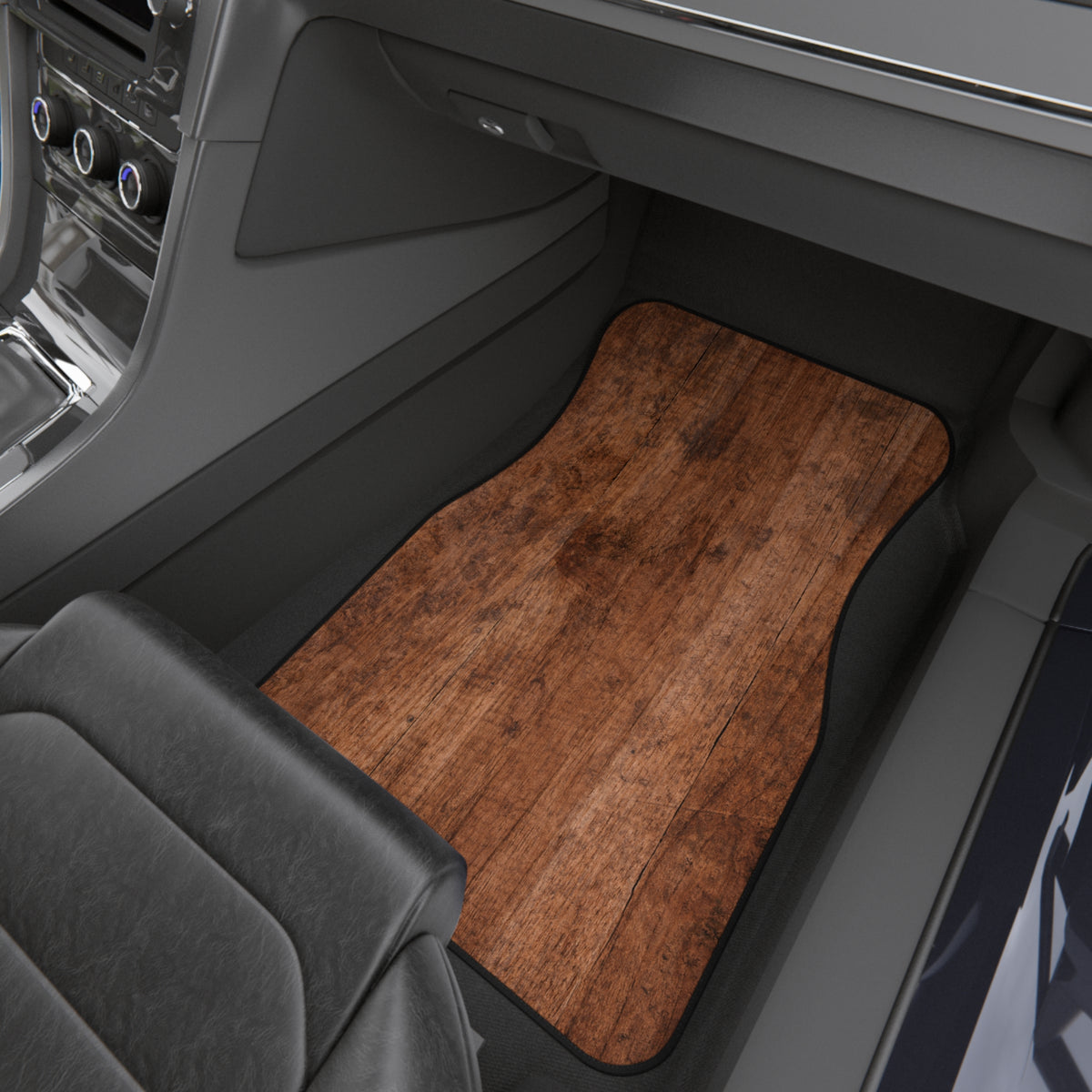 Rustic Wood Car Floor Mats – Brown 4-Piece Set