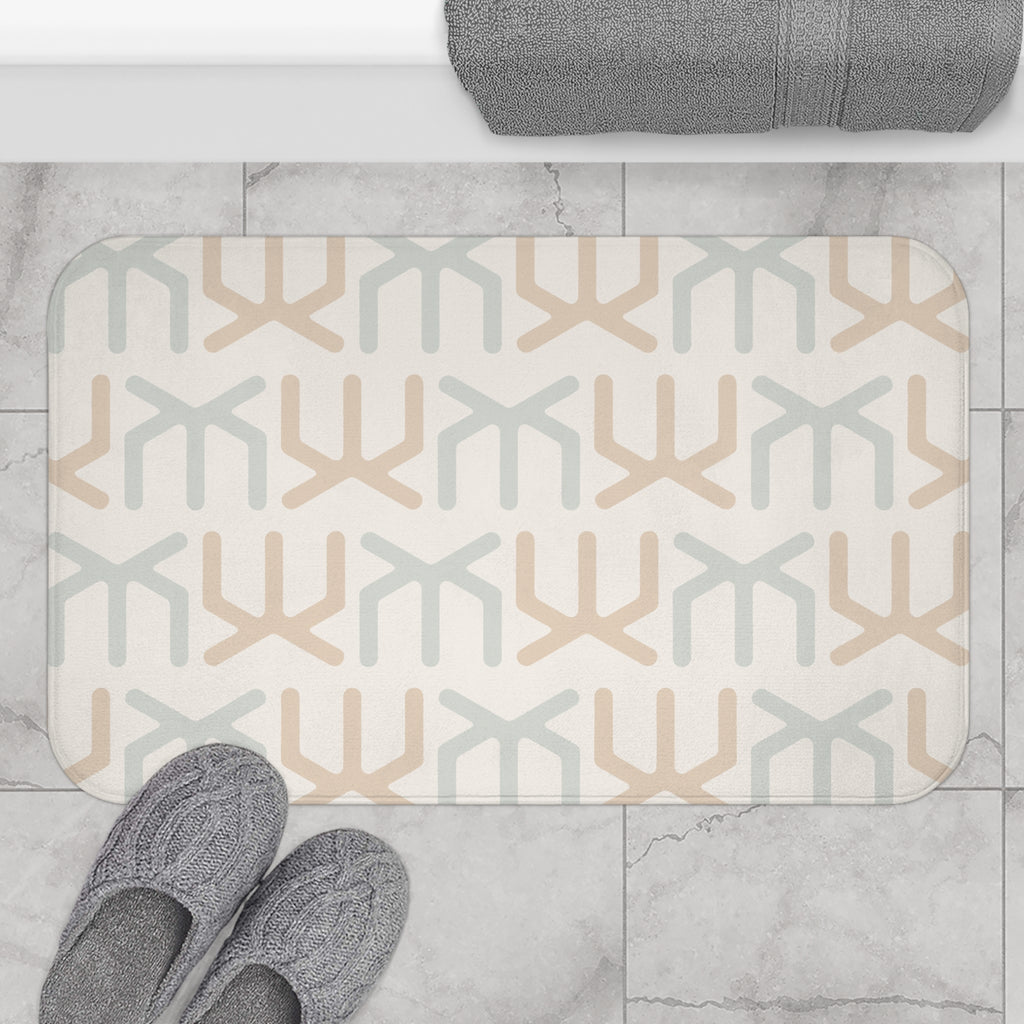 Neutral Geometric Bath Mat – Beige & Sage Modern Bathroom Decor