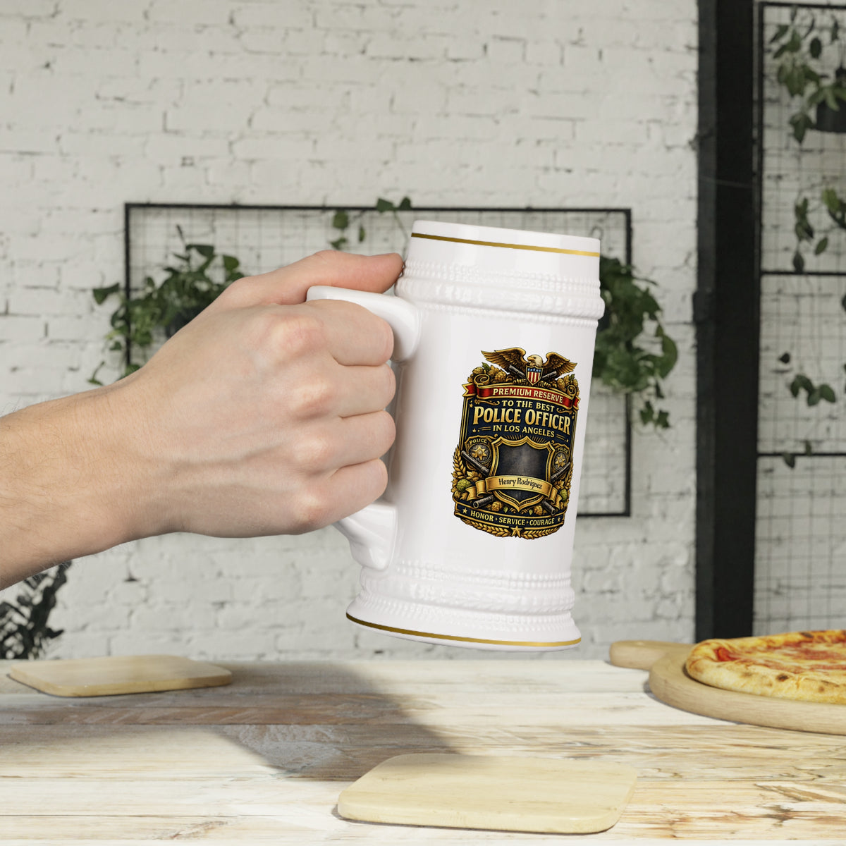 Personalized Police Officer Beer Stein 22oz - Custom Los Angeles Cop Mug with Name, Law Enforcement Gift
